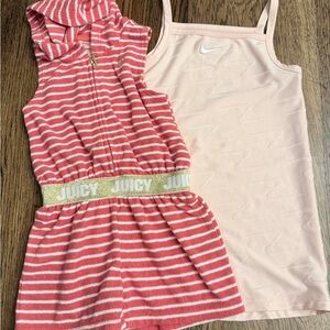 Juicy Couture/Nike lot of 2 Hooded Romper &  Light Pink Dress Sz 3T EUC. DK